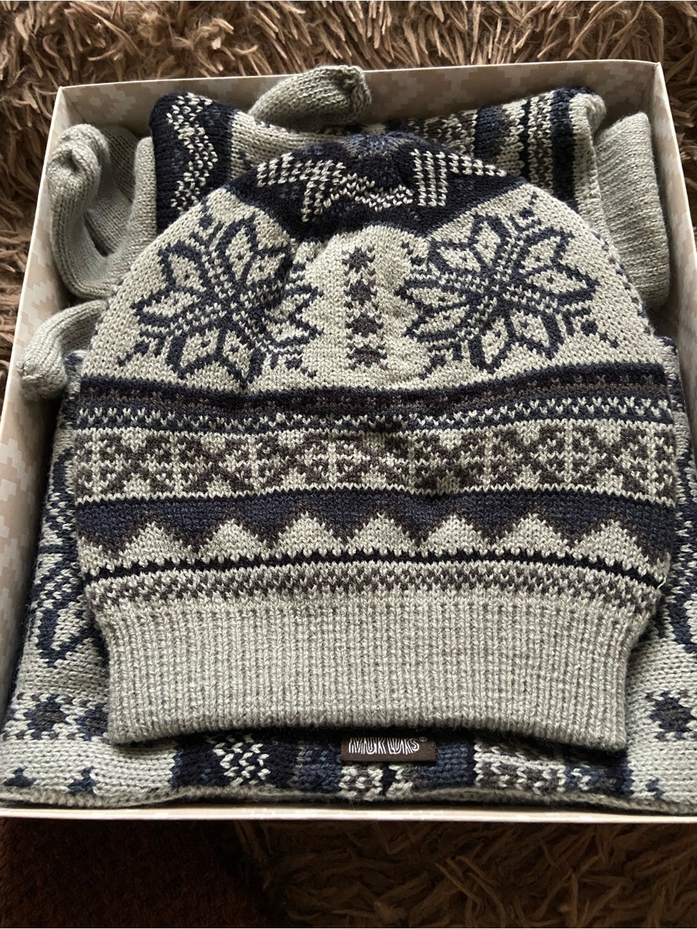 Muk Luks Knit Winter Hat and Scarf Set - Grays and Black